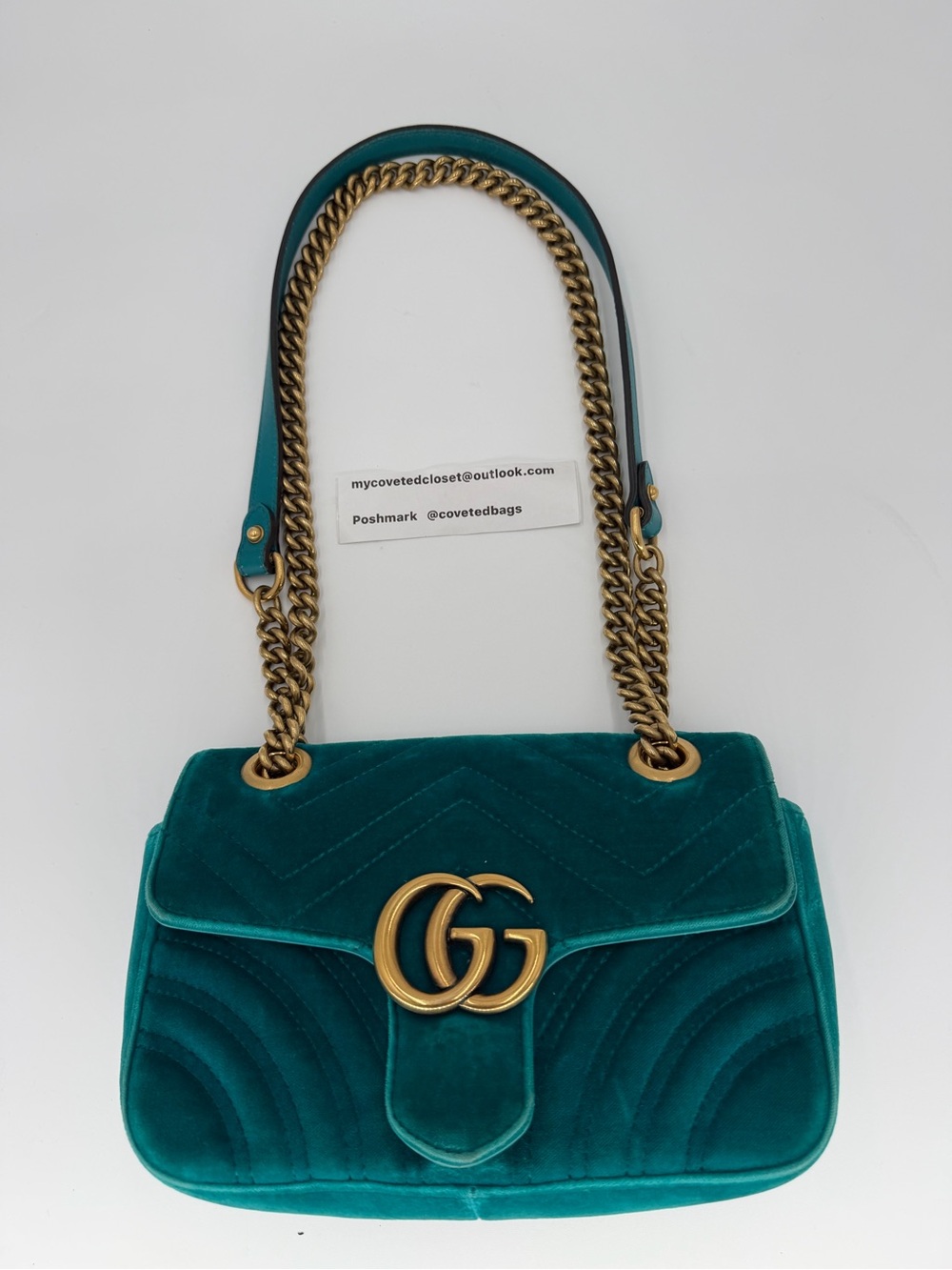 Gucci Teal Velvet GG Marmont Shoulder Bag with Gold Hardware Gorgeous!!! - Picture 14 of 14